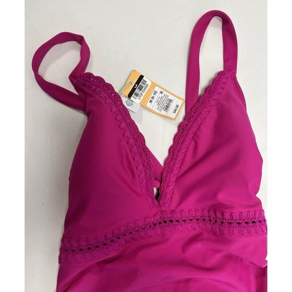 Women's Crochet Shell Detail Lace Up One Piece Swimsuit Kona Sol Pink Med 8-10💕 - Picture 2 of 5